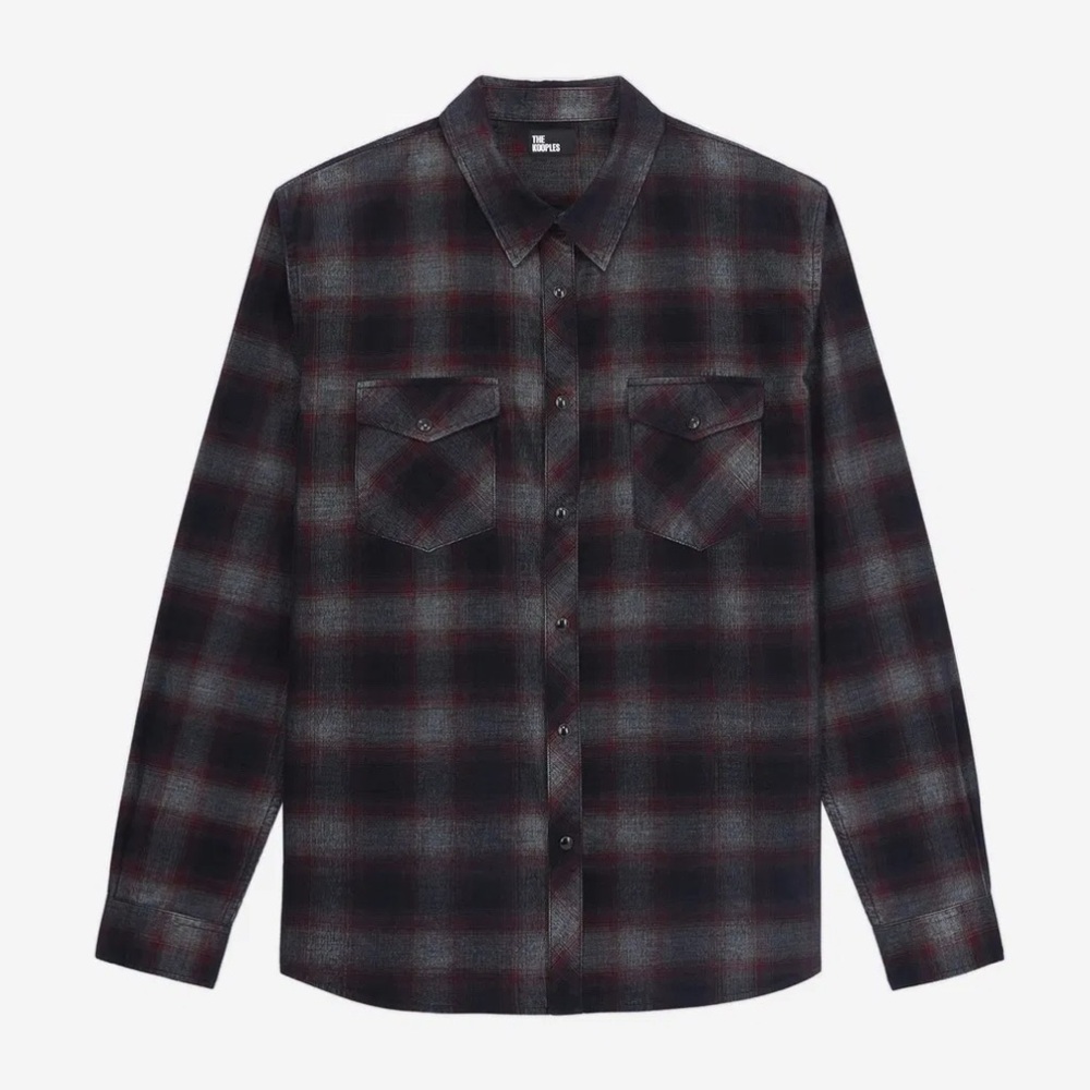 the Kooples XXL Plaid Shirt pearl snaps blue red black